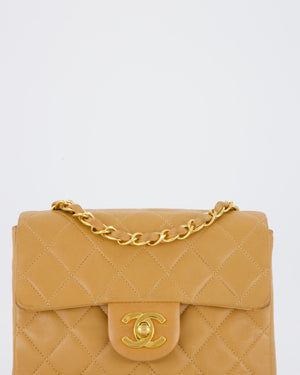 Chanel Beige Vintage Mini Square Single Flap Bag In Lambskin Leather With 24K Gold Hardware