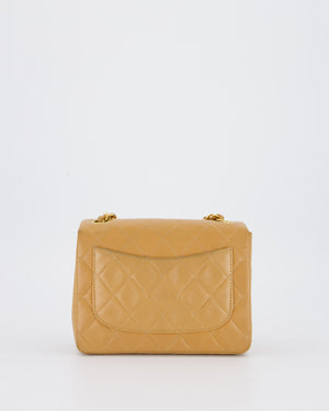 Chanel Beige Vintage Mini Square Single Flap Bag In Lambskin Leather With 24K Gold Hardware