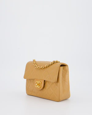 Chanel Beige Vintage Mini Square Single Flap Bag In Lambskin Leather With 24K Gold Hardware