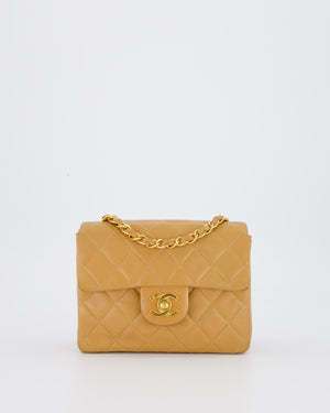 Chanel Beige Vintage Mini Square Single Flap Bag In Lambskin Leather With 24K Gold Hardware