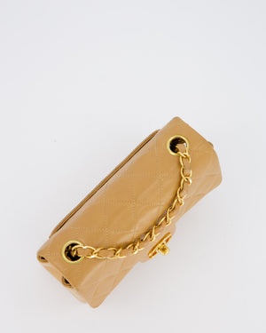 Chanel Beige Vintage Mini Square Single Flap Bag In Lambskin Leather With 24K Gold Hardware