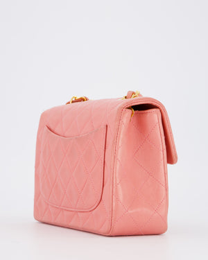 Chanel Pink Vintage Mini Square Single Flap Bag In Lambskin Leather With 24K Gold Hardware