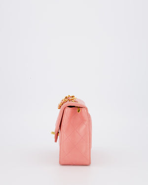 Chanel Pink Vintage Mini Square Single Flap Bag In Lambskin Leather With 24K Gold Hardware