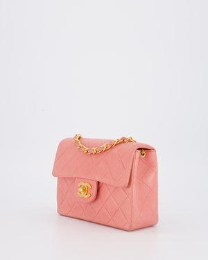 Chanel Pink Vintage Mini Square Single Flap Bag In Lambskin Leather With 24K Gold Hardware