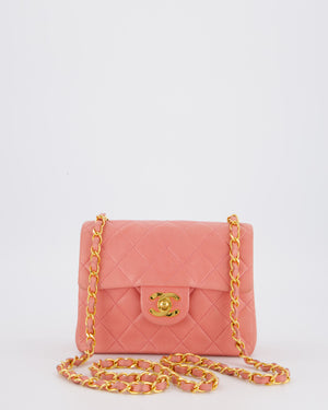 Chanel Pink Vintage Mini Square Single Flap Bag In Lambskin Leather With 24K Gold Hardware