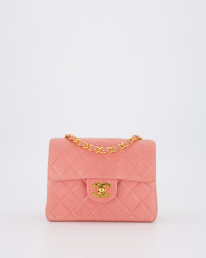 Chanel Pink Vintage Mini Square Single Flap Bag In Lambskin Leather With 24K Gold Hardware