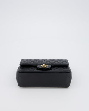 Chanel Black Mini Rectangular Flap Bag in Lambskin Leather with Champagne Gold Hardware