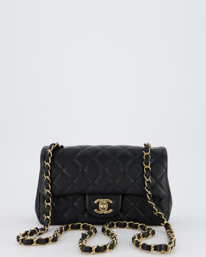 Chanel Black Mini Rectangular Flap Bag in Lambskin Leather with Champagne Gold Hardware