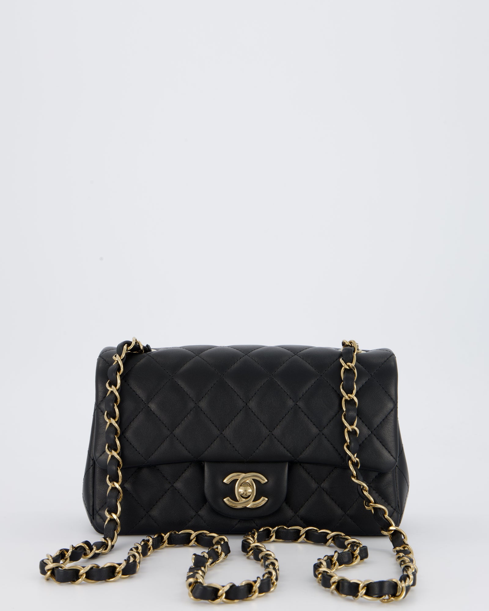 Chanel Black Mini Rectangular Flap Bag in Lambskin Leather with