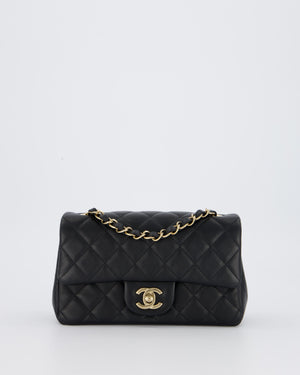 Chanel Black Mini Rectangular Flap Bag in Lambskin Leather with Champagne Gold Hardware