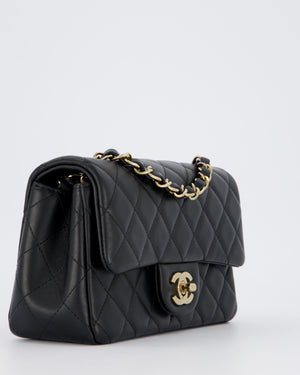 Chanel Black Mini Rectangular Flap Bag in Lambskin Leather with Champagne Gold Hardware