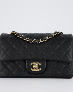 Chanel Black Mini Rectangular Flap Bag in Lambskin Leather with Champagne Gold Hardware
