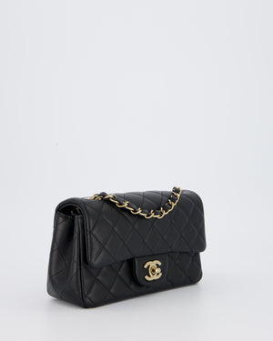 Chanel Black Mini Rectangular Flap Bag in Lambskin Leather with Champagne Gold Hardware