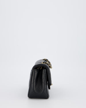 Chanel Black Mini Rectangular Flap Bag in Lambskin Leather with Champagne Gold Hardware