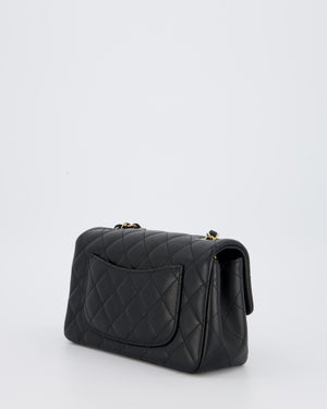 Chanel Black Mini Rectangular Flap Bag in Lambskin Leather with Champagne Gold Hardware