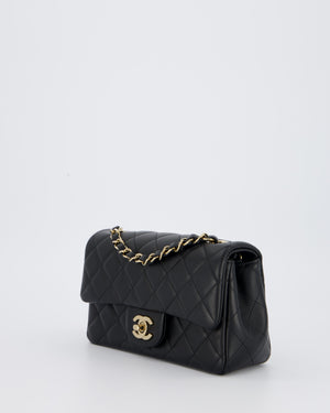 Chanel Black Mini Rectangular Flap Bag in Lambskin Leather with Champagne Gold Hardware