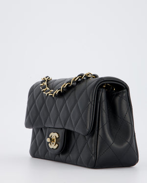 Chanel Black Mini Rectangular Flap Bag in Lambskin Leather with Champagne Gold Hardware