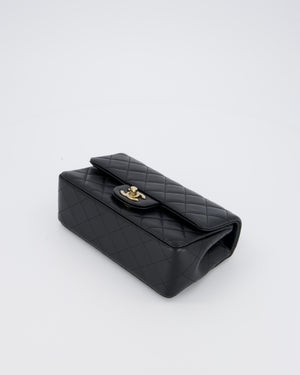 Chanel Black Mini Rectangular Flap Bag in Lambskin Leather with Champagne Gold Hardware