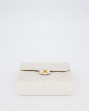 Chanel White Vintage Single Flap Square Bag In Lambskin Leather With 24K Gold Hardware