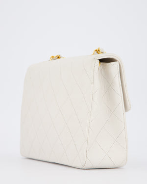 Chanel White Vintage Single Flap Square Bag In Lambskin Leather With 24K Gold Hardware