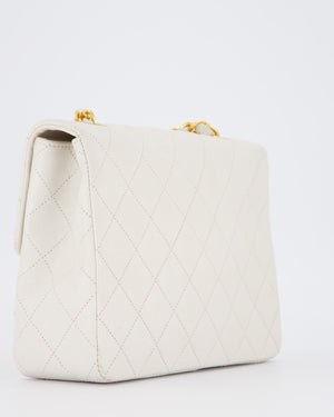 Chanel White Vintage Single Flap Square Bag In Lambskin Leather With 24K Gold Hardware