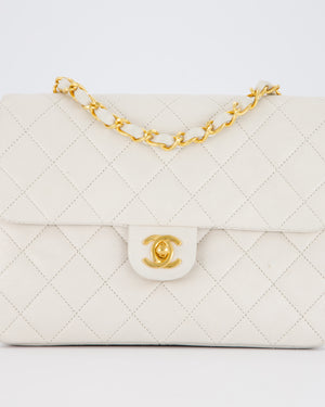 Chanel White Vintage Single Flap Square Bag In Lambskin Leather With 24K Gold Hardware