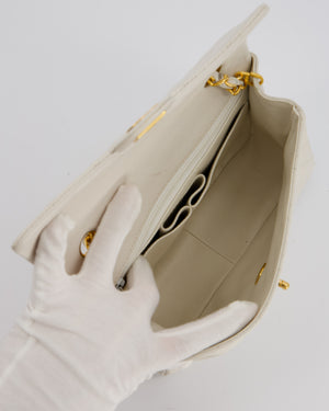 Chanel White Vintage Single Flap Square Bag In Lambskin Leather With 24K Gold Hardware