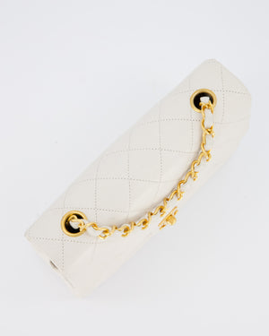 Chanel White Vintage Single Flap Square Bag In Lambskin Leather With 24K Gold Hardware