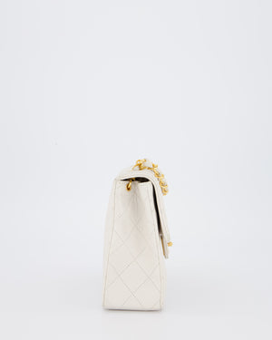 Chanel White Vintage Single Flap Square Bag In Lambskin Leather With 24K Gold Hardware
