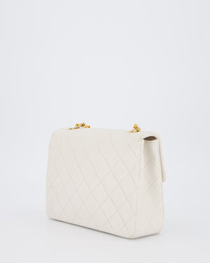Chanel White Vintage Single Flap Square Bag In Lambskin Leather With 24K Gold Hardware