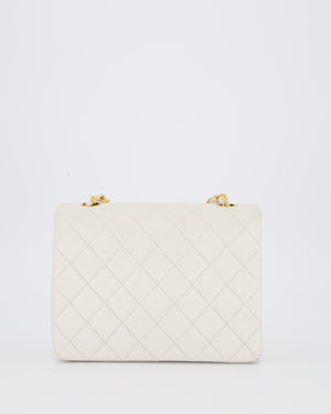Chanel White Vintage Single Flap Square Bag In Lambskin Leather With 24K Gold Hardware