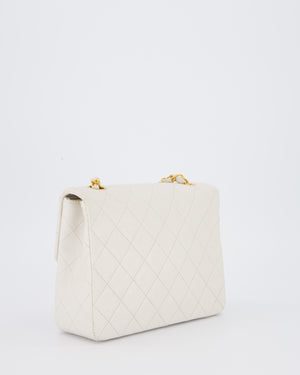 Chanel White Vintage Single Flap Square Bag In Lambskin Leather With 24K Gold Hardware