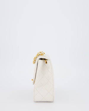 Chanel White Vintage Single Flap Square Bag In Lambskin Leather With 24K Gold Hardware