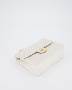 Chanel White Vintage Single Flap Square Bag In Lambskin Leather With 24K Gold Hardware