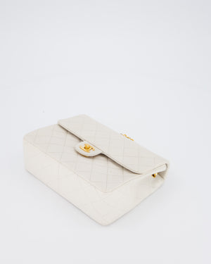 Chanel White Vintage Single Flap Square Bag In Lambskin Leather With 24K Gold Hardware
