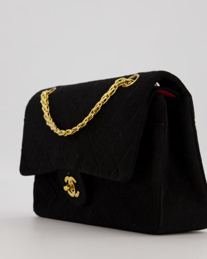Chanel Black Vintage Classic Double Flap Bag In Jersey 2.55 Chain With 24K Gold Hardware