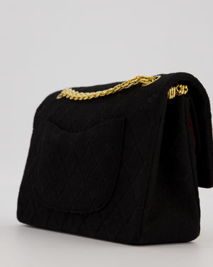 Chanel Black Vintage Classic Double Flap Bag In Jersey 2.55 Chain With 24K Gold Hardware