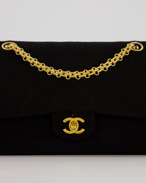 Chanel Black Vintage Classic Double Flap Bag In Jersey 2.55 Chain With 24K Gold Hardware
