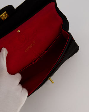 Chanel Black Vintage Classic Double Flap Bag In Jersey 2.55 Chain With 24K Gold Hardware
