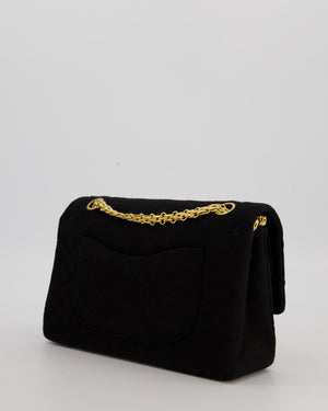 Chanel Black Vintage Classic Double Flap Bag In Jersey 2.55 Chain With 24K Gold Hardware