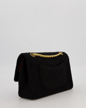 Chanel Black Vintage Classic Double Flap Bag In Jersey 2.55 Chain With 24K Gold Hardware
