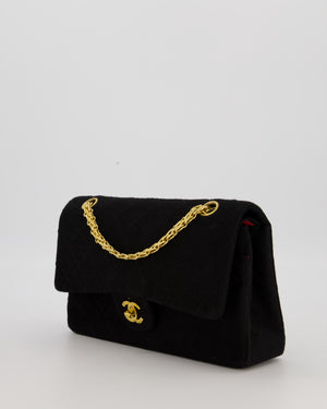 Chanel Black Vintage Classic Double Flap Bag In Jersey 2.55 Chain With 24K Gold Hardware