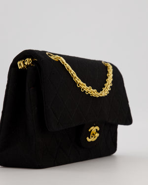 Chanel Black Vintage Classic Double Flap Bag In Jersey 2.55 Chain With 24K Gold Hardware