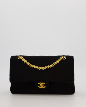 Chanel Black Vintage Classic Double Flap Bag In Jersey 2.55 Chain With 24K Gold Hardware