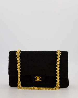 Chanel Black Vintage Classic Double Flap Bag In Jersey 2.55 Chain With 24K Gold Hardware