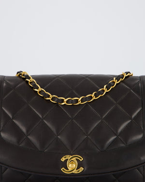 Chanel Vintage Espresso Brown Medium Diana Flap Bag in Lambskin Leather with 24K Gold Hardware