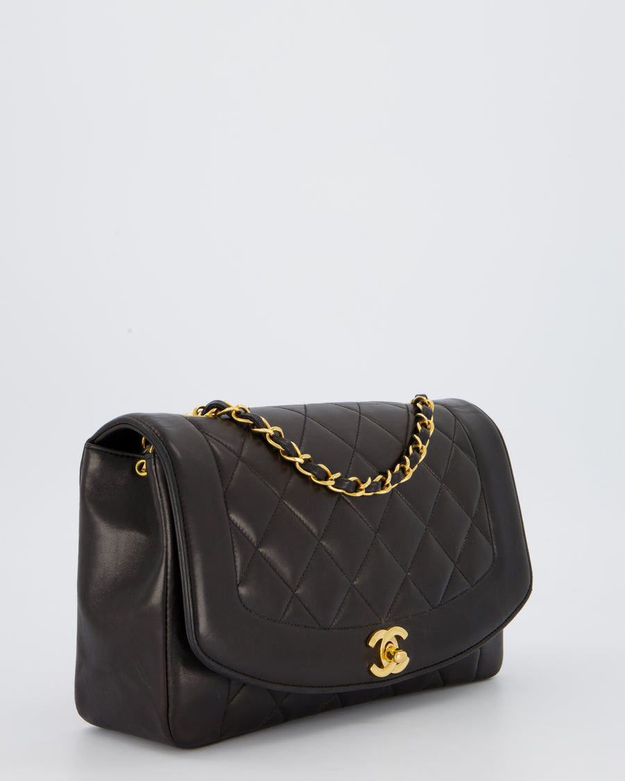Chanel Vintage Espresso Brown Medium Diana Flap Bag in Lambskin Leather with 24K Gold Hardware