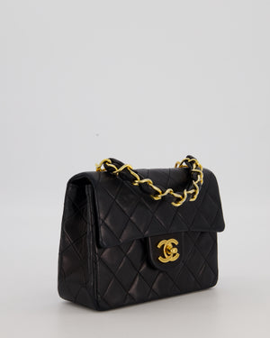 Chanel Black Mini Square Top Handle Bag in Lambskin Leather with 24K Gold Hardware