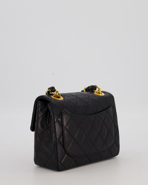 Chanel Black Mini Square Top Handle Bag in Lambskin Leather with 24K Gold Hardware