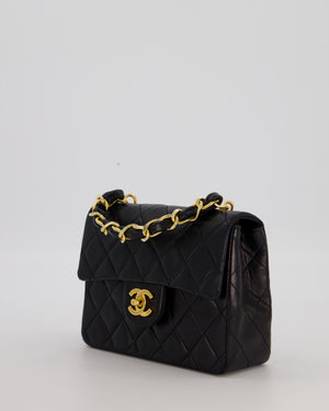 Chanel Black Mini Square Top Handle Bag in Lambskin Leather with 24K Gold Hardware